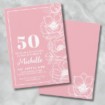 Elegant Pink Floral 50. Geburtstag Einladung<br><div class="desc">Die elegante 50. Geburtstagsfeier lädt zum Verweilen ein. Das Hotel ist der ideale Ort, um die 50-jährige Tradition zu feiern. Das Design ist hellrosa, fast wie ein dunkelblütenrosa, mit einer zarten Blume, die auf der rechten Seite entlang verläuft. Obwohl es sich um anemonische Blume handelt, können sie einen ziemlich allgemeinen...</div>