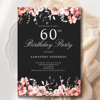 Elegant Pink Floral 60. Geburtstag Einladung