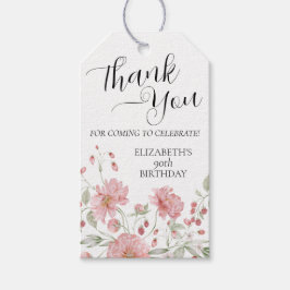Elegant Pink Floral 90. Geburtstag Vielen Dank Geschenkanhänger