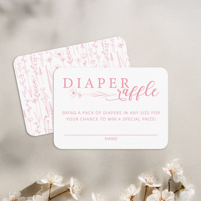 Elegant Pink Floral Baby Shower Diaper Raffle Begleitkarte (Pink Diaper Raffle)
