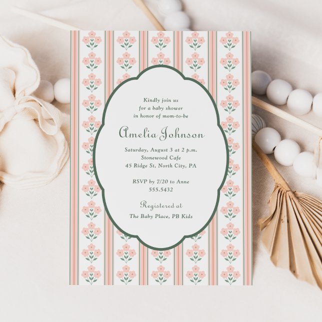 Elegant Pink Floral Baby Shower Invitation (Créateur téléchargé)