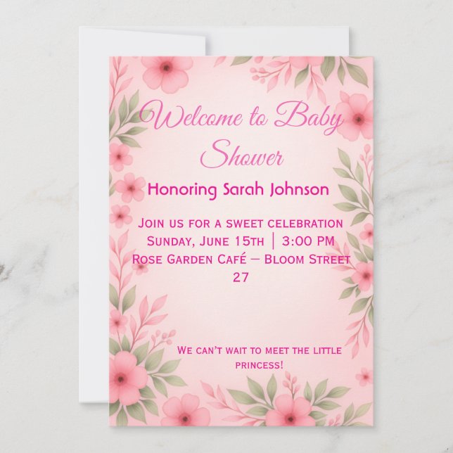Elegant Pink Floral Baby Shower Invitation (Devant)