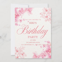 Elegant Pink Floral Birthday Invitation Einladung