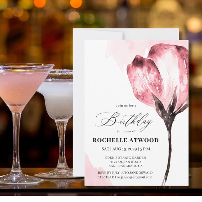 Elegant Pink Floral Birthday Party Invitation Einladung (Von Creator hochgeladen)