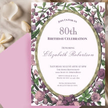 Elegant Pink Floral Border Women's 80th Birthday