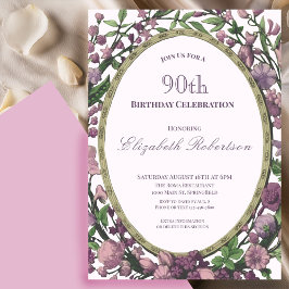 Elegant Pink Floral Border Women's 90th Birthday Einladung