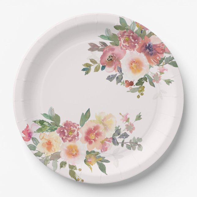Elegant Pink Floral Bridal Shower Pappteller (Vorderseite)