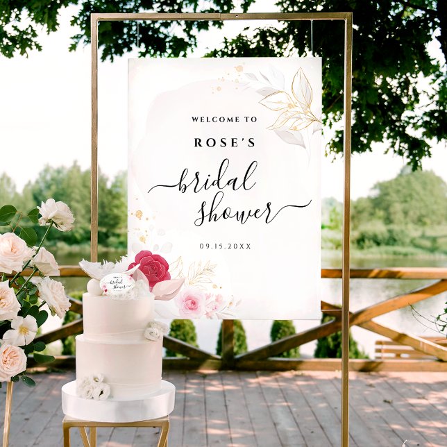 Elegant Pink Floral Bridal Shower Welcome  Poster (Von Creator hochgeladen)