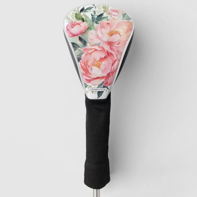 Elegant Pink Floral Custom Name Golf Headcover (Vorderseite)