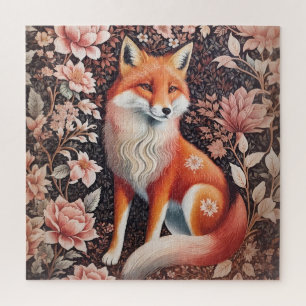 Elegant Pink Floral Fox William Morris Inspiriert