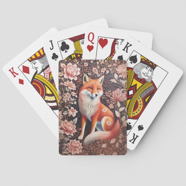 Elegant Pink Floral Fox William Morris Inspiriert Spielkarten (Rückseite)