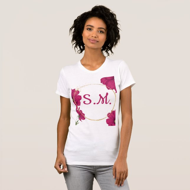 Elegant Pink Floral Gold Circle T-Shirt (Vorne ganz)