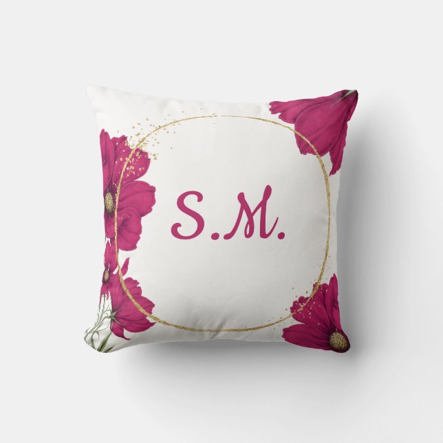 Elegant Pink Floral Gold Circle Throw Pillow Kissen (Vorderseite)