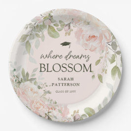 Elegant Pink Floral Graduation Party Pappteller