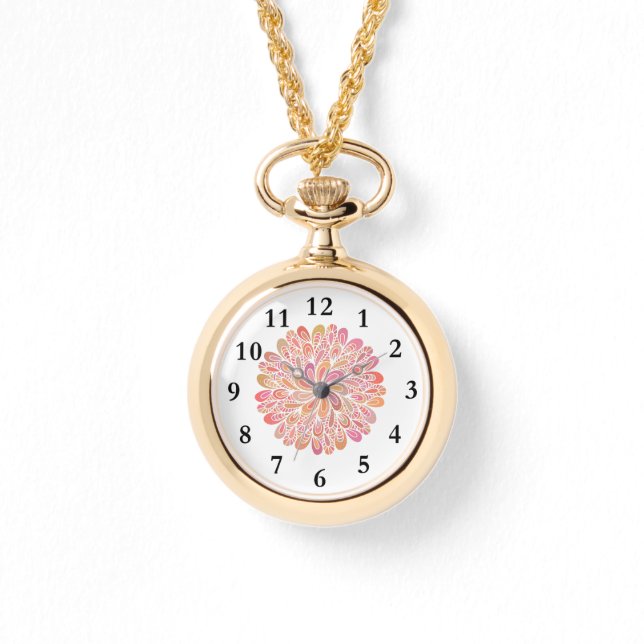 Elegant Pink Floral Mandala Armbanduhr (Vorderseite)