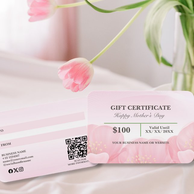Élégant Pink Floral Mère's Day Certificat cadeau (Créateur téléchargé)