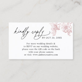 Elegant Pink Floral QR code Wedding RSVP Small Visitenkarte