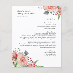 Elégant Pink Floral Quinceanera menu de boissons