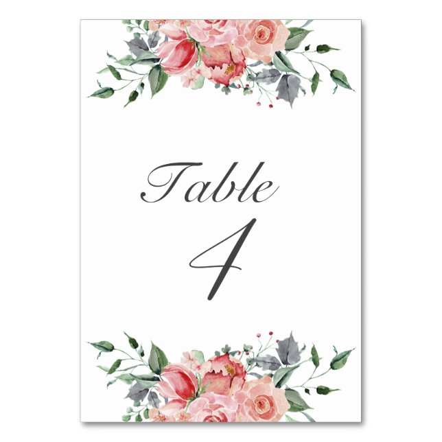 Elegant Pink Floral Quinceñera Tischnummer (Vorderseite)