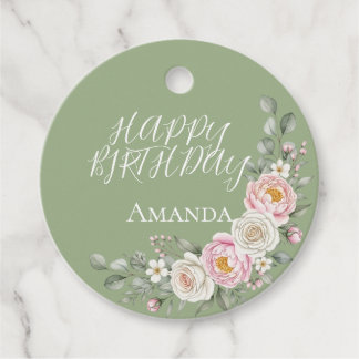 Elegant Pink Floral Round Personalized Favor Tag Geschenkanhänger