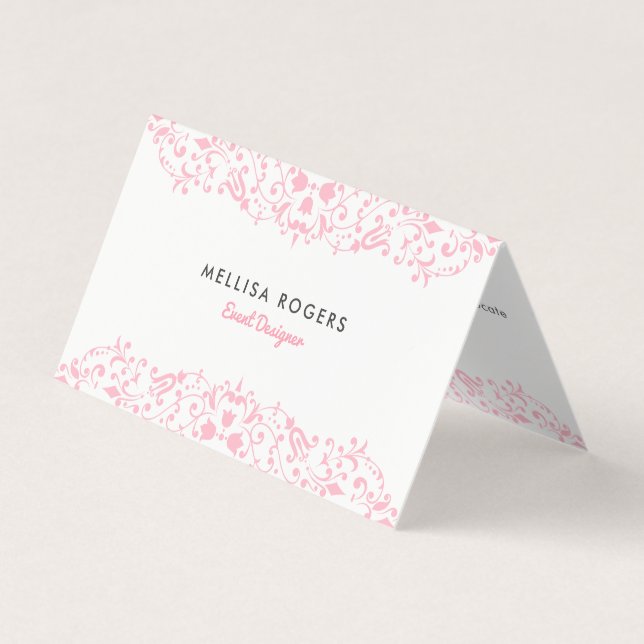 Elegant Pink Floral Swirls Lace Visitenkarten (Vorderseite)