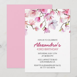 Elegant Pink Floral Watercolor 43. Geburtstag Einladung