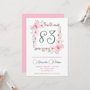 Elegant Pink Floral Watercolor 83. Geburtstag Einladung
