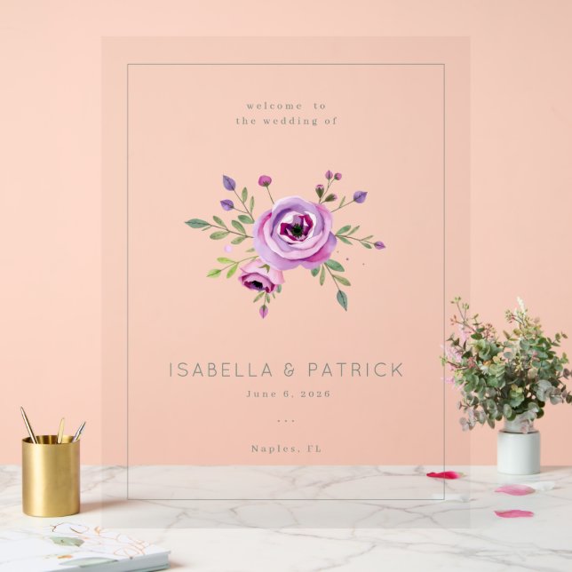 Elegant Pink Floral Wedding Invitation Acrylschild (Hochzeit)