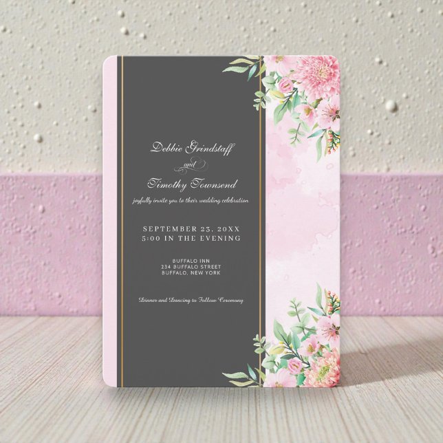 Elegant Pink Floral Wedding Invitation  Einladung (Von Creator hochgeladen)
