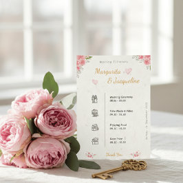 Elegant Pink Floral Wedding Itinerary Timeline  Begleitkarte