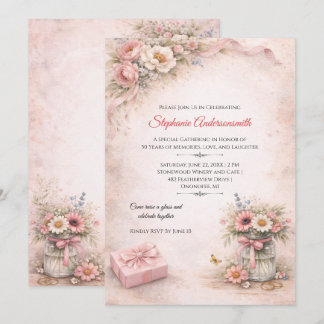 Elegant Pink Flowers Birthday Party | Einladung