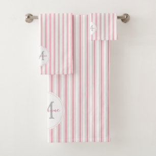 Élégant Pink French Ticking Stripes Nom Monogramme