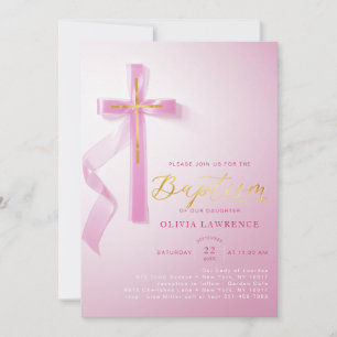 Elegant Pink Girl Baptism Religiöse Heilige Taufe Einladung
