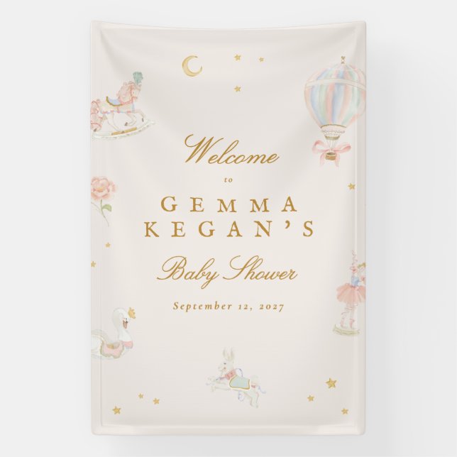 elegant pink girl fairytale Baby Shower welcome Banner (Vertikal)