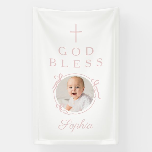 Elegant Pink Girl God Bless Photo Banner (Vertikal)