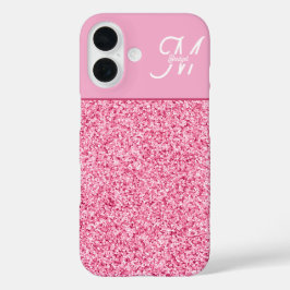 Elegant Pink Glitter Monogram with Name Script iPhone 16 Hülle