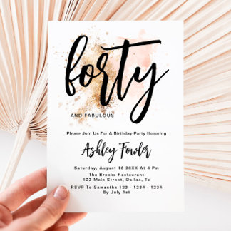 Elegant Pink Gold 40. Geburtstag Einladung