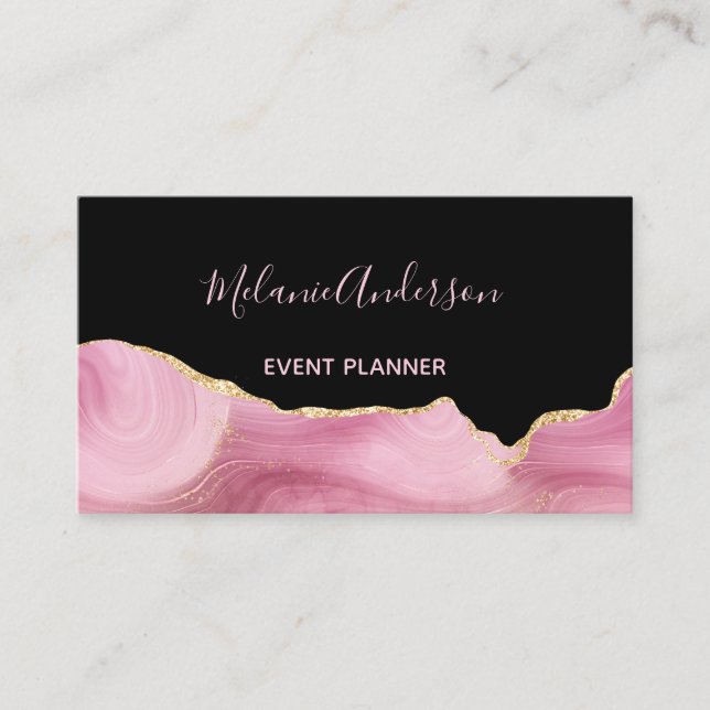 Elegant Pink Gold Agate Visitenkarte (Vorderseite)
