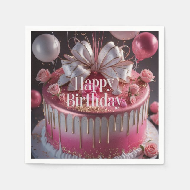 Elegant Pink & Gold Birthday Cake Design Serviette (Vorderseite)