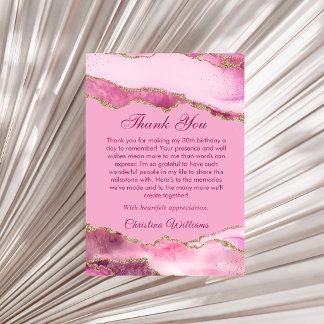 Elegant Pink & Gold Birthday Party Thank you Dankeskarte