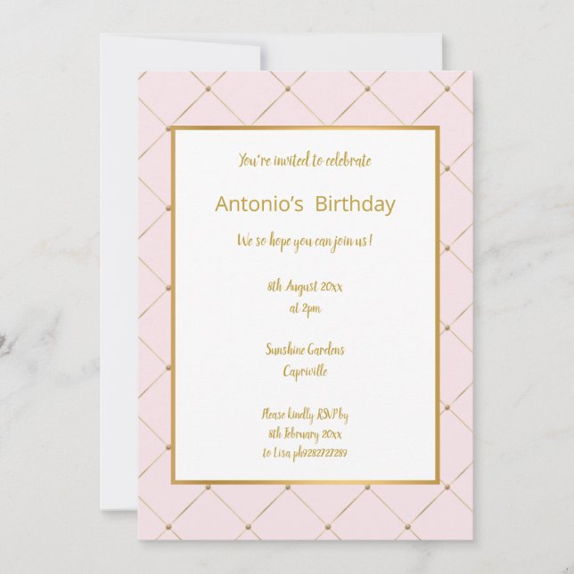 ELEGANT PINK GOLD DIAMOND PATTERN GEBURTSTAG EINLADUNG (Vorderseite)