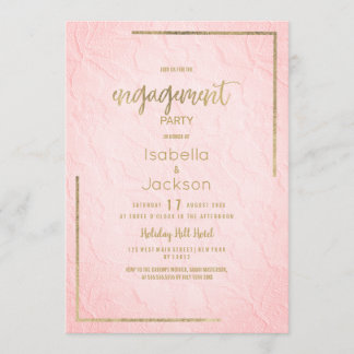 Elegant pink gold french floral lace Engagement  Einladung