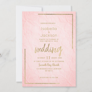 Elegant pink gold french floral lace Wedding Einladung