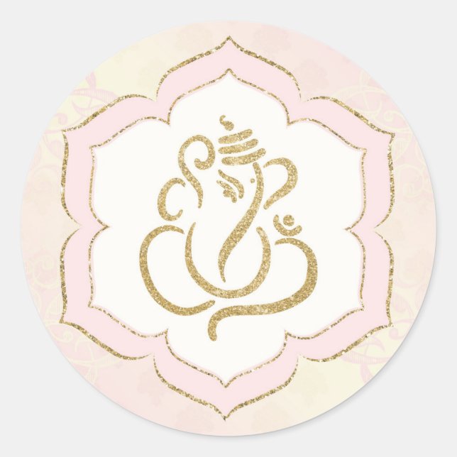 Elegant Pink Gold Ganesh / Indischer Gott Klassisc Runder Aufkleber (Vorderseite)