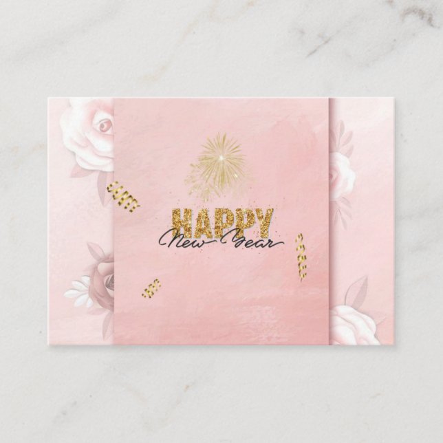 Elegant Pink & Gold Happy New Year Floral Card Begleitkarte (Vorderseite)