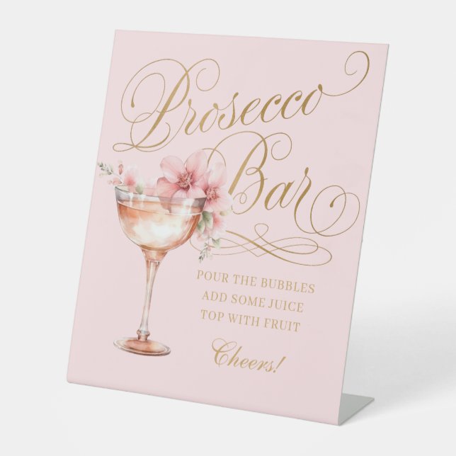 Élégant Pink Gold Prosecco Bar Panneau Pedestal (Recto)