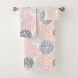 Elegant Pink Gray Dahlia Floral Badhandtuch Set