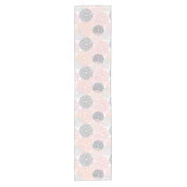 Elegant Pink Gray Dahlia Floral Kurzer Tischläufer