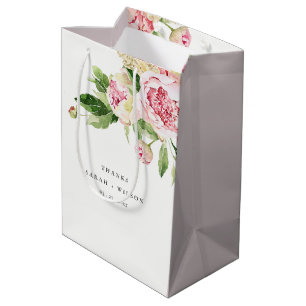 Elegant Pink Green Peony Blumental Danke Hochzeit Mittlere Geschenktüte