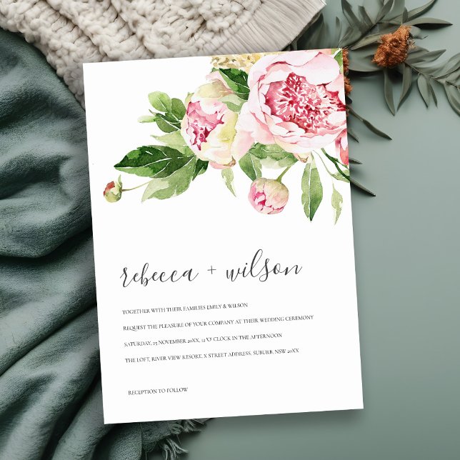 ELEGANT PINK GREEN PEONY FLORAL WATERCOLOR WEDD (Von Creator hochgeladen)